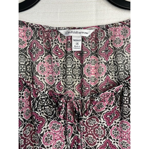 Croft & Barrow 1X Magenta Medallion Print Blouse 3/4 Sleeve Stretch Boho Peasant - Picture 4 of 8